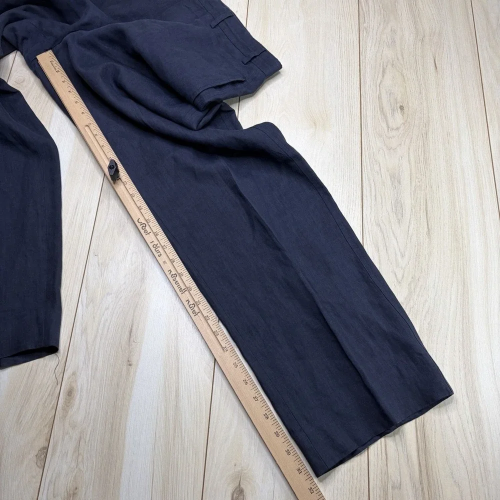 Gran Sasso 100% Flax Dress Pants Mens Size 34x32 Navy Blue Trousers Linen